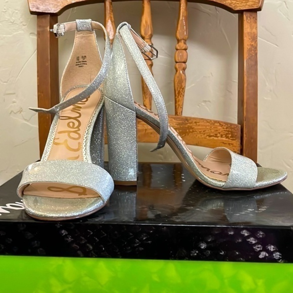Sam Edelman Silver Sparkle Block Heel